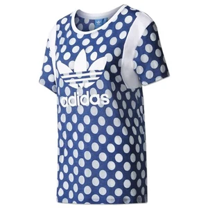 Adidas Originals Women Polka Dots Trefoil Boyfriend Tee AOP Shirt BJ8282 Blue - Picture 1 of 1