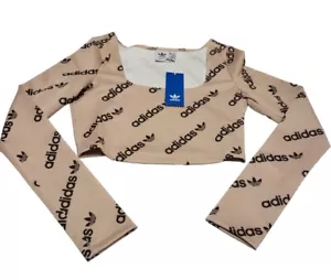 Adidas Top 12 Long Sleeve Crop All Over Logo Originals Branding M Great Stretch. - Picture 1 of 11