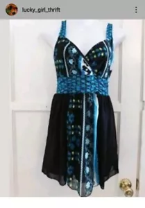 Bisou Bisou Women's Blouse Size S Turquoise Blue Black Sleeveless NWT Geometric - Picture 1 of 1