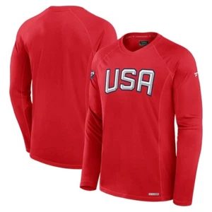 USA 4 NATIONS FACE-OFF FANATICS AUTHENTIC PRO TECH LONG SLEEVE T-SHIRT LARGE - Picture 1 of 3