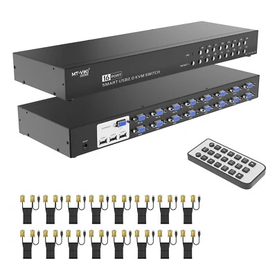 MT-VIKI 16 port VGA KVM Switch 1920*1440 1U Rack Mount 16 in 1 out KVM Console - Image 1 of 4