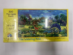 The Watering Hole Dinosaurs Linda Picken 300 pc 15" x 29" SunsOut Puzzle - Picture 1 of 1