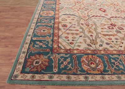 Oriental Blue & Beige Oushak Hand Tufted 100% Wool Soft Area Rug Carpet 8x10|6x9 - Image 1 of 4