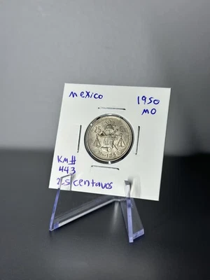 1950 Mo México 25 centavos - Plata .300 - KM#443 - Gorra Liberty y escalas Foto 1 de 2