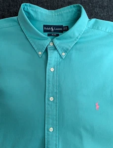 Polo Ralph Lauren OCBD Shirt Men 3XB Big Aqua Blue Oxford Button Down S/S Preppy - Picture 1 of 9