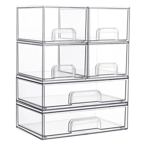 Stackable Storage Drawers Set of 6, Clear Plastic Organizer Bins for Bathroom... - Picture 1 of 6