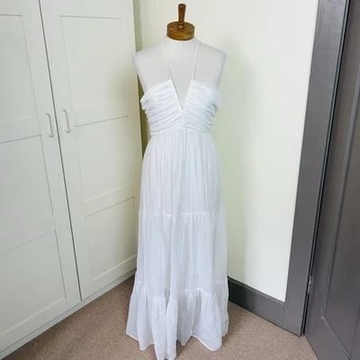 Indi Luxe Maxi Dress Size 12 White Tiered Halter Summer Festival Boho Peasant - image 1 of 4