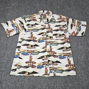 Vintage Hawaiian Shirt Classic Cars Statue of Liberty Medium Next Originals Auto - Picture 1 of 5