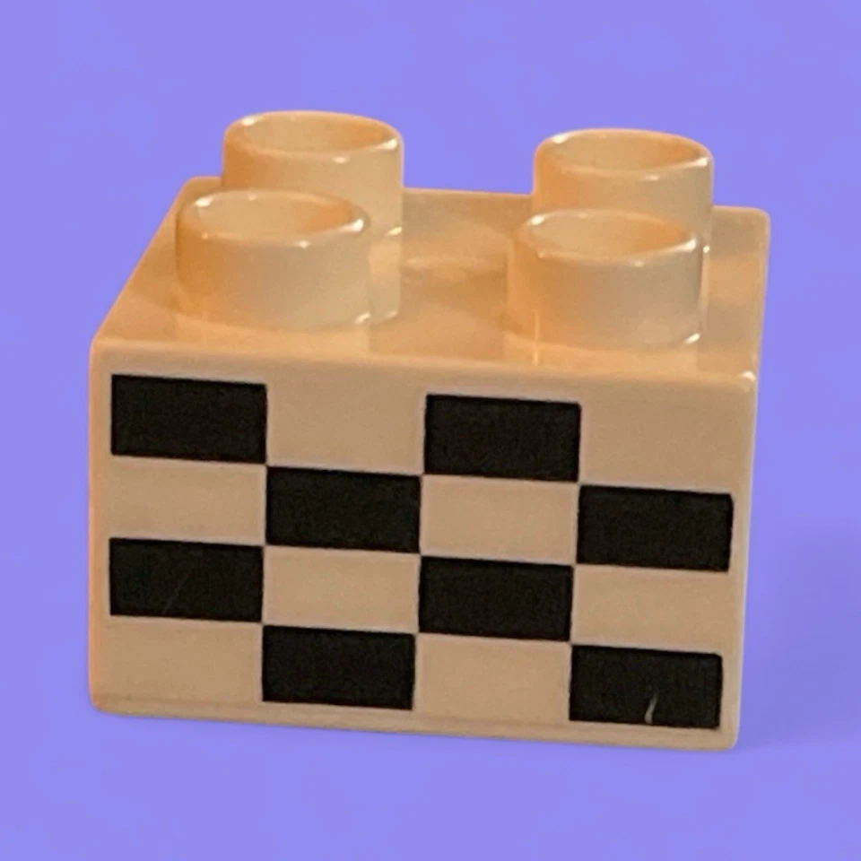 2X2 white Duplo decorated block - black and white-combined shipping - (MISC187) - Image 1 of 1