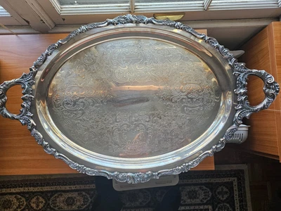 Bandeja para servir ovalada plateada vintage barroca de Wallace 23 pulgadas Foto 1 de 4