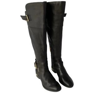 Vince Camuto Prestinta Black Leather Wide Calf Knee Riding Boots Womens Size 6M - Picture 1 of 16