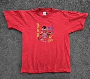 Camisa Gato Jazz Nueva Orleans Vintage Talla Grande Roja Manga Corta Bordada - Imagen 1 de 6