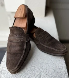 Hermes Paris Chocolate Brown Suede H Loafers EU42 Rubber Sole Slip On - Picture 1 of 12