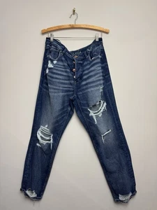 American Eagle Women’s Tomgirl Jeans Size 14R Dark Wash Distressed Cotton Denim - Picture 1 of 8