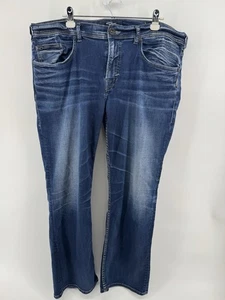 Pantalones de mezclilla plateados para hombre 36x30 azul gris rectos lavado oscuro tiro medio elásticos - Imagen 1 de 9