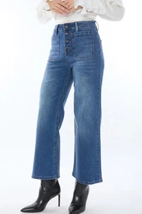 Gilded Age Wide-Leg Denim Crop Jeans mit Knopfleiste Größe 29 - Bild 1 von 12