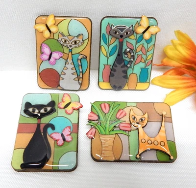 LOTE DE PRENDEDORES/BROCHES PARA GATO, ECO Y HARA FIRMADOS, FLORES, MARIPOSAS, GATO ATÓMICO Foto 1 de 4