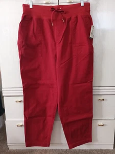 Terra & Sky PLUS Women's Cotton Drawstring Cropped Utility Pants RED 0X (14W) - Picture 1 of 5
