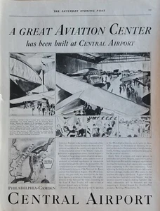 Anuncio de colección del aeropuerto central de Filadelfia-Camden 1928 "Un gran centro de aviación" - Imagen 1 de 1