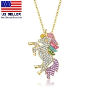 Moda Mujer Joyería Cristal Cadena Collar Unicornio Arco Iris Caballo Colgante 1179 - Imagen 1 de 10
