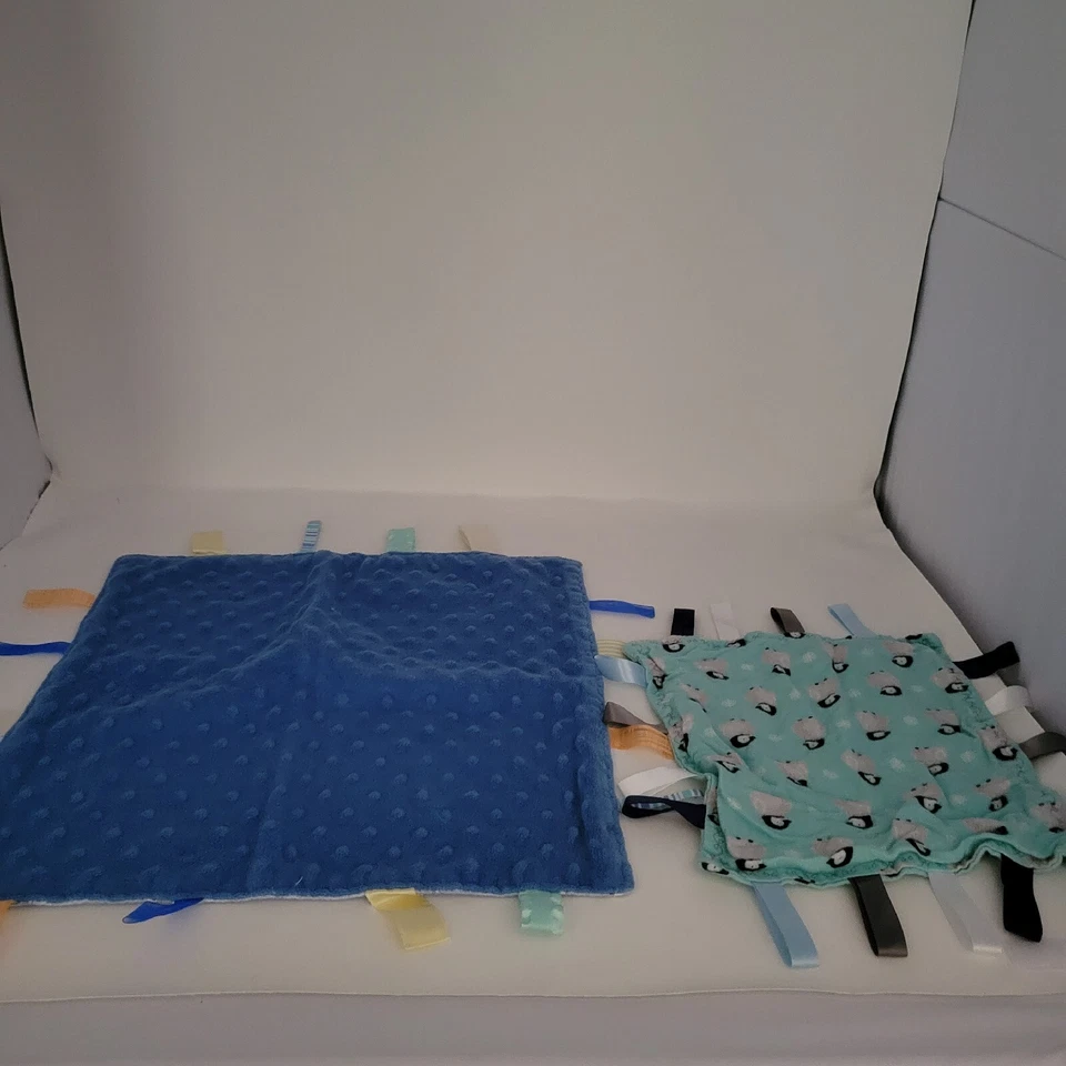 2 Baby Lovey Security Blankets 2 With Tabs 1 With Minky Dots On One Side  - Image 1 of 4