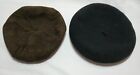 Lot of 2 Vintage Beanie Hats Brown Suede Leather and Black 100% Wool Hat Cap 