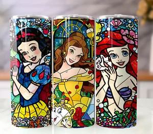 Princess Stained Glass 20oz Tumbler Insulated Stainless Travel Mug Cup Straw Lid - Picture 1 of 4