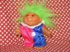 Vintage 1986 Dam Things CLown Troll Doll Lime Green Mohair All Orig-open mouth