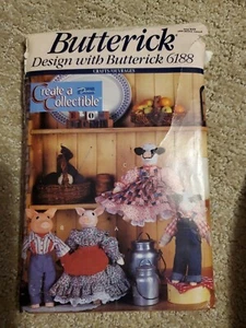 Butterick Sewing Pattern 6188 Farmhouse Cottagecore Pigs And Cows Dolls FF  - Picture 1 of 3