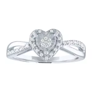 NWT 1/10th CT. TOTAL WEIGHT DIAMOND HEART CLUSTER RING IN STERLING SILVER - Picture 1 of 4