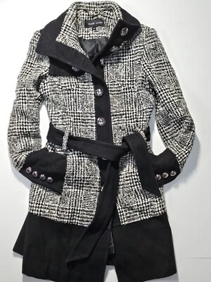 Black Rivet Houndstooth Jacket Black White Collared Pea Coat Jacket XS - Image 1 of 4