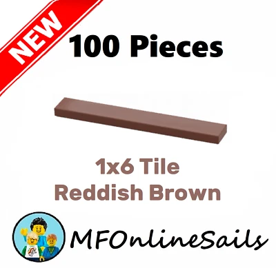 **NEW** 100x Genuine LEGO 1x6 Tiles -Reddish Brown - Bulk Lot Piece #6636 - Image 1 of 4