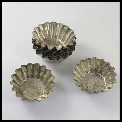 Vintage 8x Silber Metall Backen Muffins Kekse Kuchenformen Ringe Set Stern Sonne - Bild 1 von 4