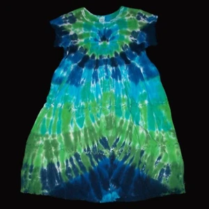 Tie Dye Ruffled Dress Blue & Green 8 Cap Sleeves Girl Child Hippie Tye Dyed - Picture 1 of 1