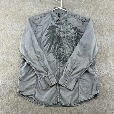 International Concept Shirt Mens XL Grey Pearl Snap Long Sleeve Cotton Graphic - Image 1 of 4