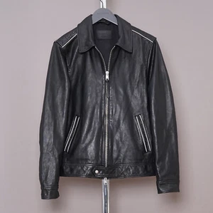ALL SAINTS Leather Jacket LARGE Mens Black L Biker Bomber Celebrity Grail REGIS - Picture 1 of 22