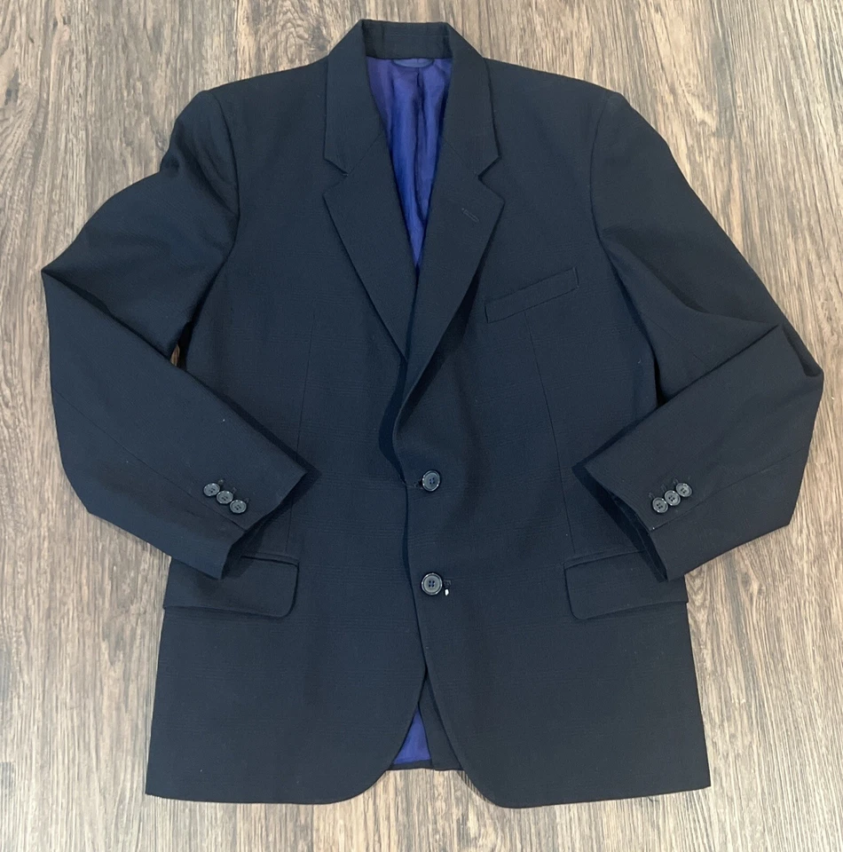 Blazer Saint Laurent YSL Hombres 40S Azul Marino Chaqueta de Lana a Cuadros Foto 1 de 4