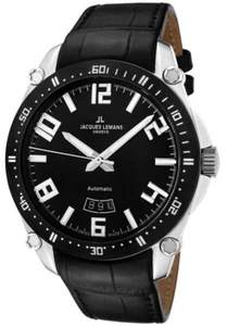 Jacques Lemans Geneve GU333A SWISS MADE Herren Automatik Uhr $1595 Leder NEU - Bild 1 von 5