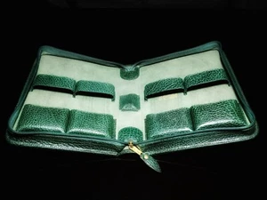 Green Leather Zippered Case  Made in Spain NIB - Picture 1 of 11