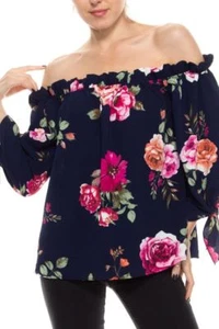 Schulterfreies Langarmshirt mit Blumenmuster - NEU - Bild 1 von 4