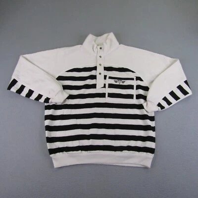 Vintage Trader Bay Sweater Mens Extra Large White Black Stripes Sap Up Henley ^ - Image 1 of 4