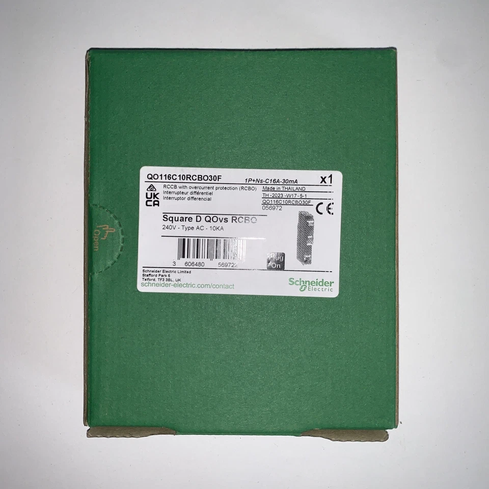 Schneider QOVs QOE 16A 16 Amp RCBO C16 QO116C10RCBO30F Square D 30mA  VAT REG’D - Image 1 of 1