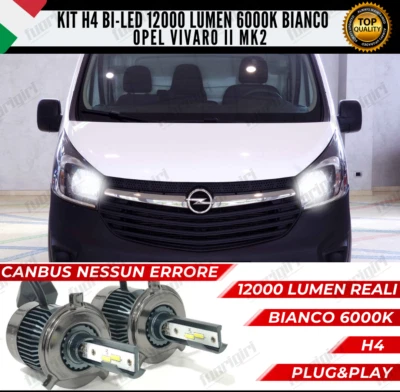 KIT LED H4 PER OPEL VIVARO MK2 II 6000K BIANCO CANBUS 12000 LUMEN BI-LED NO SPIA - Immagine 1 di 4