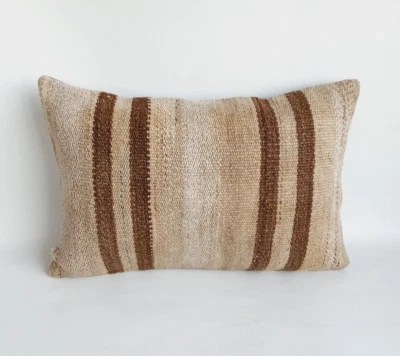 natural kilim pillow cover 16x24 , handmade tribal turkish pillow case - Image 1 of 4