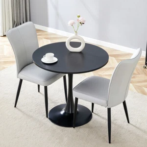 Black Round Table Set w/ 2 Gray Chairs -32" Hourglass Base, Modern Dining/Office - Picture 1 of 21