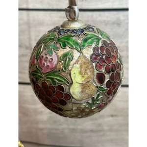 Vintage Metall Emaille Cloisonné Obst Motiv Runde Kugel Ornament Silber - Bild 1 von 3