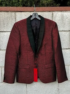 NWT $695 HUGO BOSS Metallic Slim Fit Tuxedo Blazer Red Sz 48 US 38 - Imagen 1 de 12