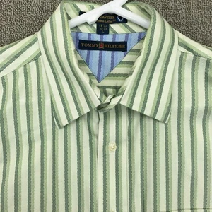 Camisa para hombre Tommy Hilfiger grande 16.5 32 33 verde a rayas con botones manga larga - Imagen 1 de 10