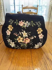 Needlepoint Purse Petit Point Vintage 1950s Tapestry Wool Handbag Cover - Picture 1 of 13