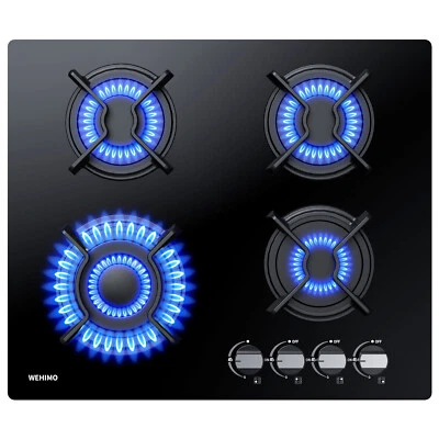 WEHIMO 4Flammen Gaskochfeld 60cm Glaskeramik Gasherd Einbauherd Erdgas Propangas - Bild 1 von 4